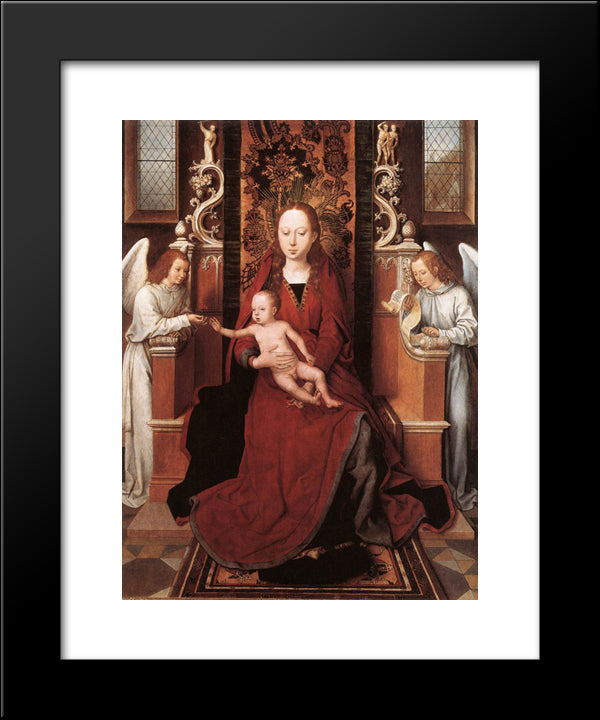 Virgin And Child Enthroned With Two Angels 20x24 Black Modern Wood Framed Art Print Poster by Memling, Hans