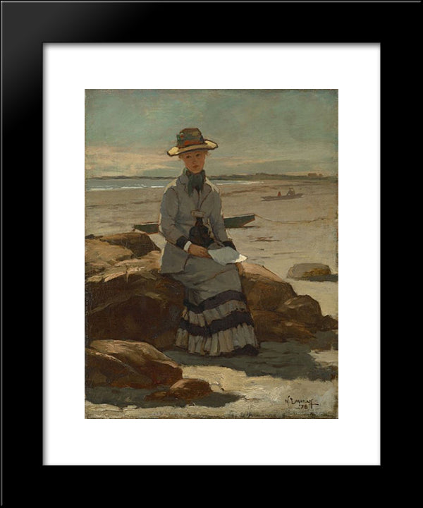 Young Lady On The Beach 20x24 Black Modern Wood Framed Art Print Poster by Metcalf, Willard