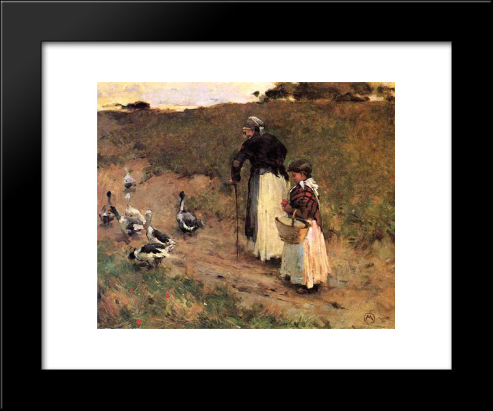 Old Woman With Child And Goose 20x24 Black Modern Wood Framed Art Print Poster by Metcalf, Willard