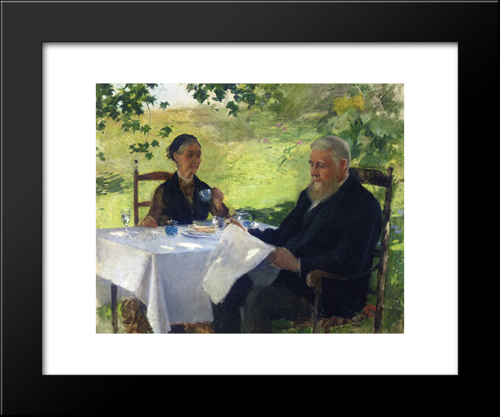 Tea On The Porch 20x24 Black Modern Wood Framed Art Print Poster by Metcalf, Willard
