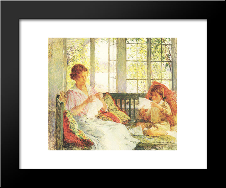 Painting My Wife And Daughter 20x24 Black Modern Wood Framed Art Print Poster by Metcalf, Willard