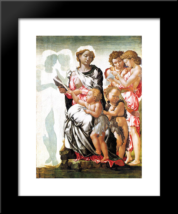 He Virgin And Child With Saint John And Angels (Manchester Madonna) 20x24 Black Modern Wood Framed Art Print Poster by Michelangelo