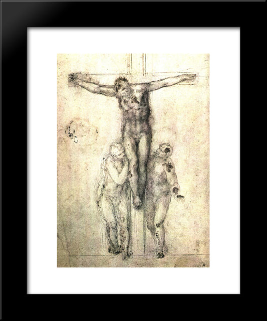 Study Of 'Christ On The Cross Between The Virgin And St. John The Evangelist' 20x24 Black Modern Wood Framed Art Print Poster by Michelangelo