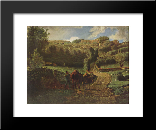 Manor Farm Cousin In Greville 20x24 Black Modern Wood Framed Art Print Poster by Millet, Jean Francois