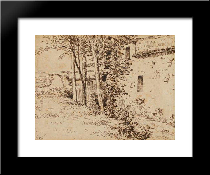 Water Mill Near Vichy 20x24 Black Modern Wood Framed Art Print Poster by Millet, Jean Francois