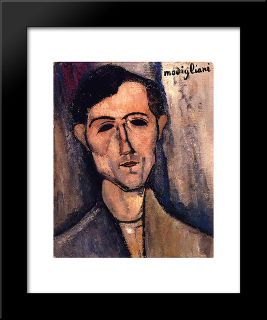 Man'S Head (Portrait Of A Poet) 20x24 Black Modern Wood Framed Art Print Poster by Modigliani, Amedeo
