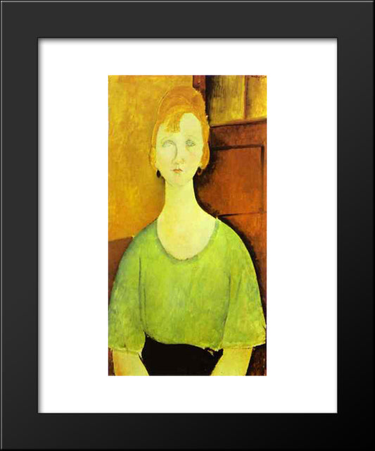 Girl In A Green Blouse 20x24 Black Modern Wood Framed Art Print Poster by Modigliani, Amedeo