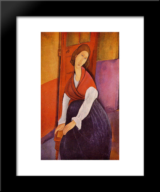 Jeanne Hebuterne In Red Shawl 20x24 Black Modern Wood Framed Art Print Poster by Modigliani, Amedeo