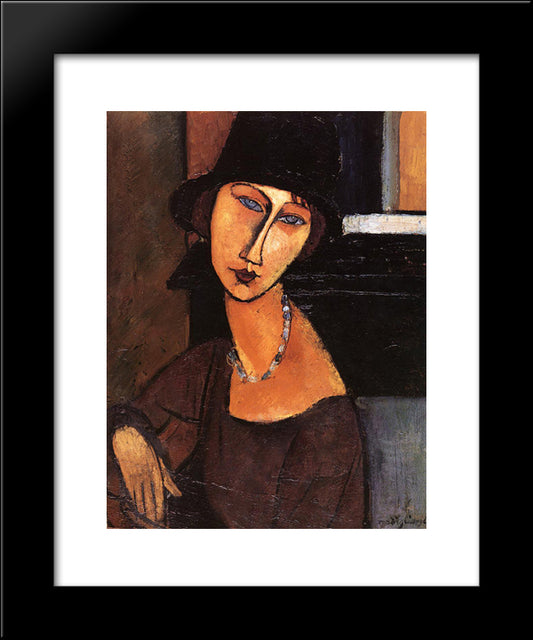 Jeanne Hebuterne With Hat And Necklace 20x24 Black Modern Wood Framed Art Print Poster by Modigliani, Amedeo