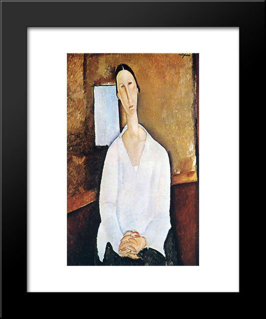 Madame Zborowska With Clasped Hands 20x24 Black Modern Wood Framed Art Print Poster by Modigliani, Amedeo