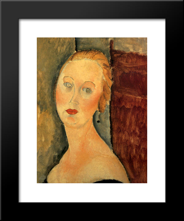Germaine Survage With Earrings 20x24 Black Modern Wood Framed Art Print Poster by Modigliani, Amedeo