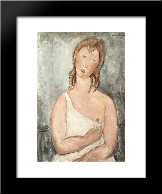 Girl In The Shirt (Red-Haired Girl) 20x24 Black Modern Wood Framed Art Print Poster by Modigliani, Amedeo