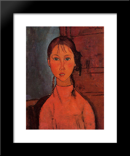 Girl With Pigtails 20x24 Black Modern Wood Framed Art Print Poster by Modigliani, Amedeo