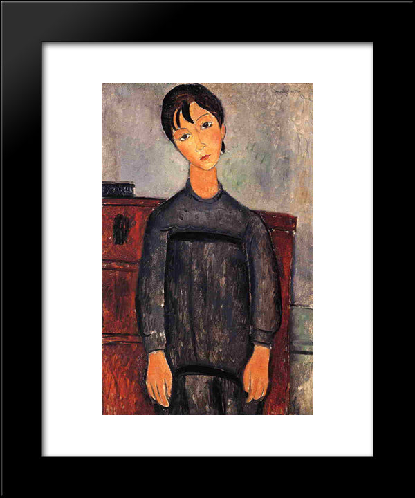 Little Girl In Black Apron 20x24 Black Modern Wood Framed Art Print Poster by Modigliani, Amedeo