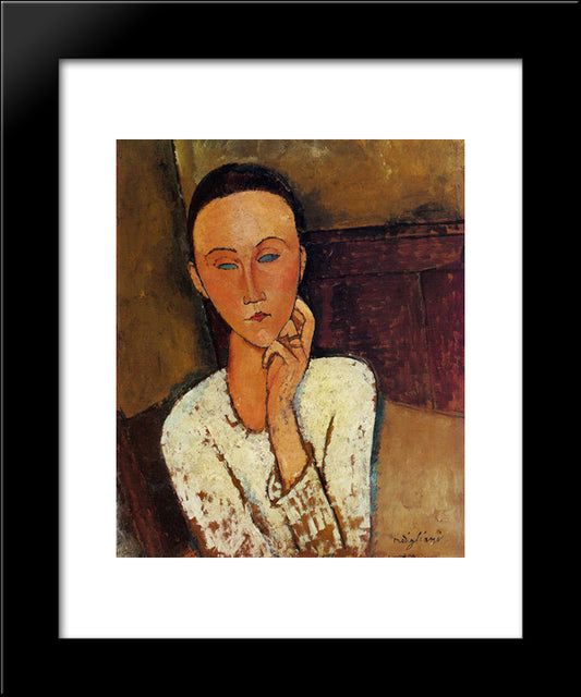 Lunia Czechowska With Her Left Hand On Her Cheek 20x24 Black Modern Wood Framed Art Print Poster by Modigliani, Amedeo