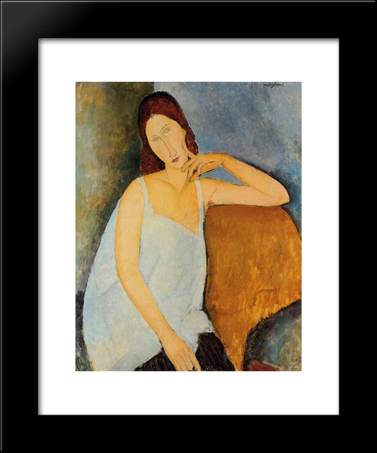 Portrait Of Jeanne Hebuterne 20x24 Black Modern Wood Framed Art Print Poster by Modigliani, Amedeo