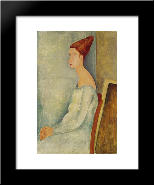 Portrait Of Jeanne Hebuterne 20x24 Black Modern Wood Framed Art Print Poster by Modigliani, Amedeo