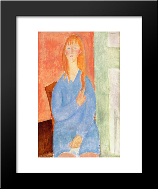 Girl In Blue 20x24 Black Modern Wood Framed Art Print Poster by Modigliani, Amedeo