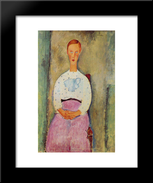 Girl With A Polka-Dot Blouse 20x24 Black Modern Wood Framed Art Print Poster by Modigliani, Amedeo