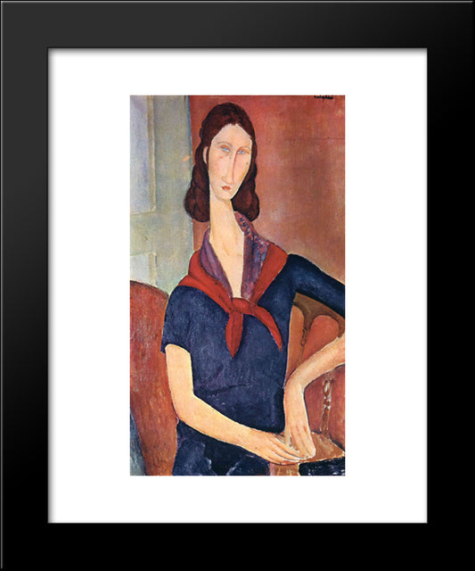 Jeanne Hebuterne (With A Scarf) 20x24 Black Modern Wood Framed Art Print Poster by Modigliani, Amedeo