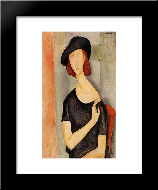 Jeanne Hebuterne In A Hat 20x24 Black Modern Wood Framed Art Print Poster by Modigliani, Amedeo