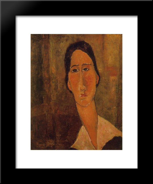 Jeanne Hebuterne With White Collar 20x24 Black Modern Wood Framed Art Print Poster by Modigliani, Amedeo