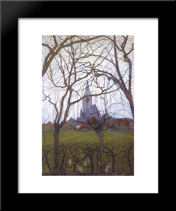 Village Church 20x24 Black Modern Wood Framed Art Print Poster by Mondrian, Piet