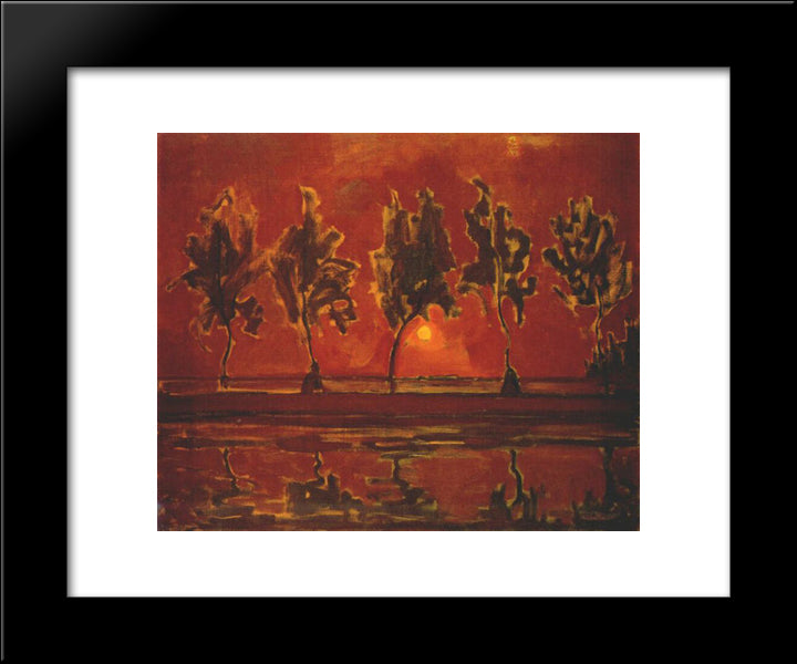 Trees By The Gein At Moonrise 20x24 Black Modern Wood Framed Art Print Poster by Mondrian, Piet