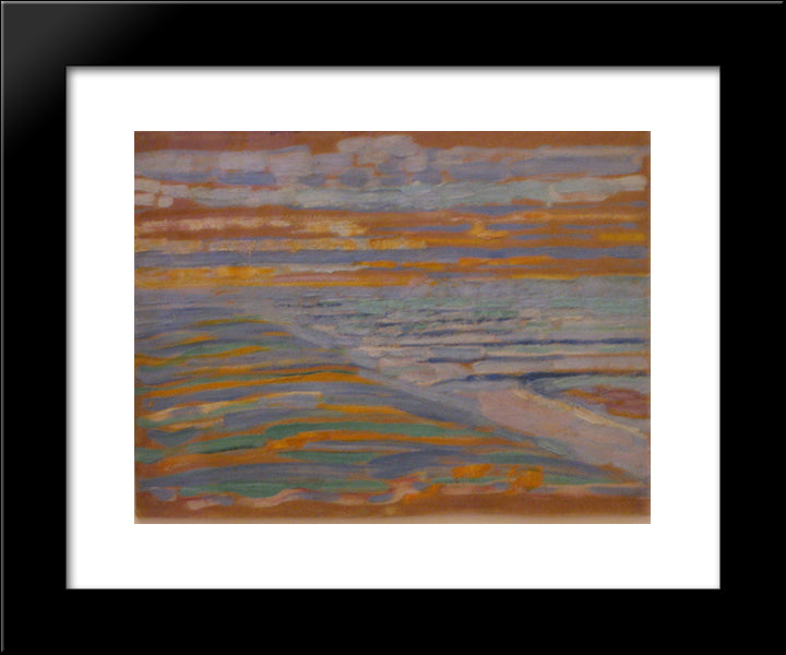 View From The Dunes With Beach And Piers 20x24 Black Modern Wood Framed Art Print Poster by Mondrian, Piet