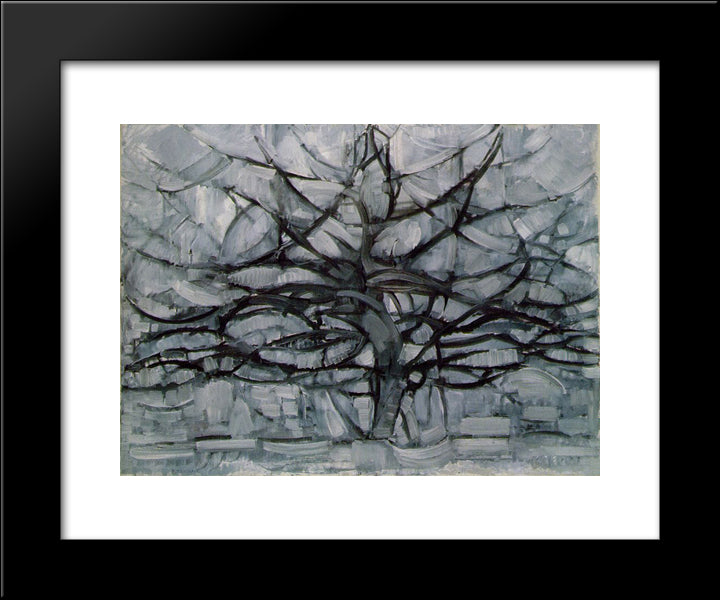 The Gray Tree 20x24 Black Modern Wood Framed Art Print Poster by Mondrian, Piet