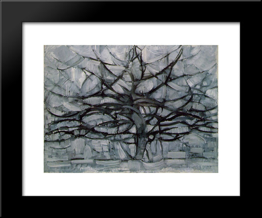 The Gray Tree 20x24 Black Modern Wood Framed Art Print Poster by Mondrian, Piet