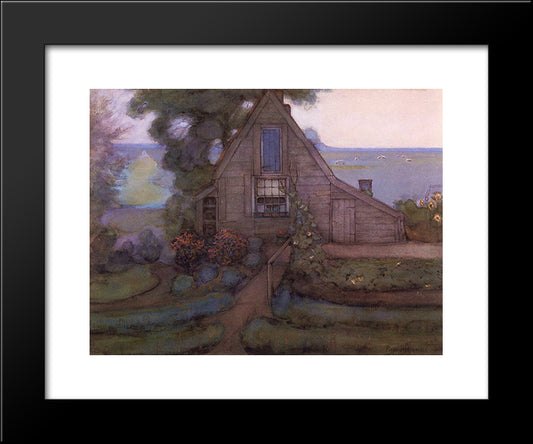 Triangulated Farmhouse Facade With Polder In Blue 20x24 Black Modern Wood Framed Art Print Poster by Mondrian, Piet