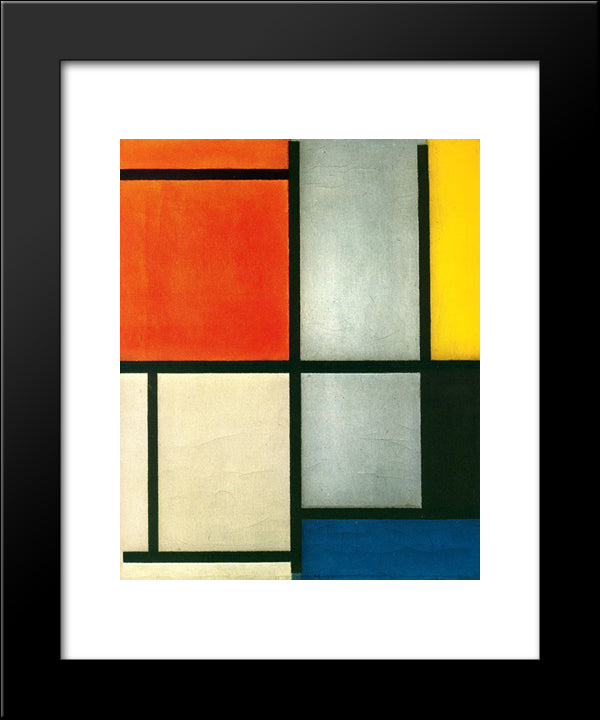 Tableau 3 With Orange -Red, Yellow, Black, Blue And Gray 20x24 Black Modern Wood Framed Art Print Poster by Mondrian, Piet