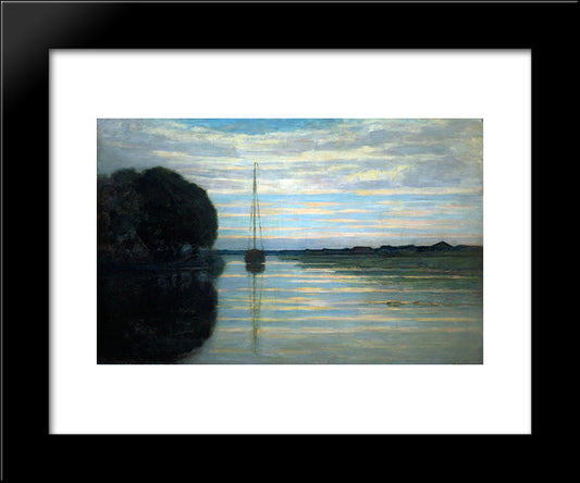 River View With A Boat Sun 20x24 Black Modern Wood Framed Art Print Poster by Mondrian, Piet