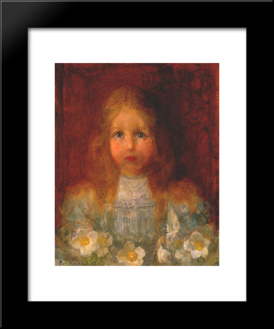 Portrait Of A Girl With Flowers 20x24 Black Modern Wood Framed Art Print Poster by Mondrian, Piet