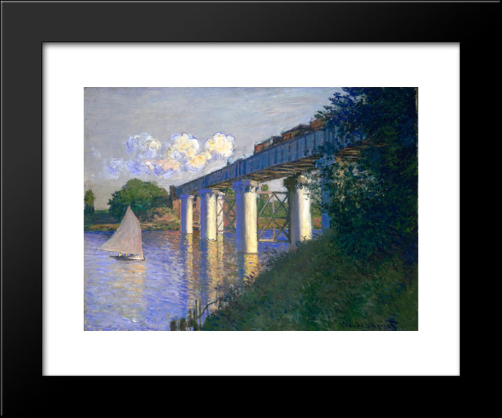 The Railway Bridge At Argenteuil 20x24 Black Modern Wood Framed Art Print Poster by Monet, Claude