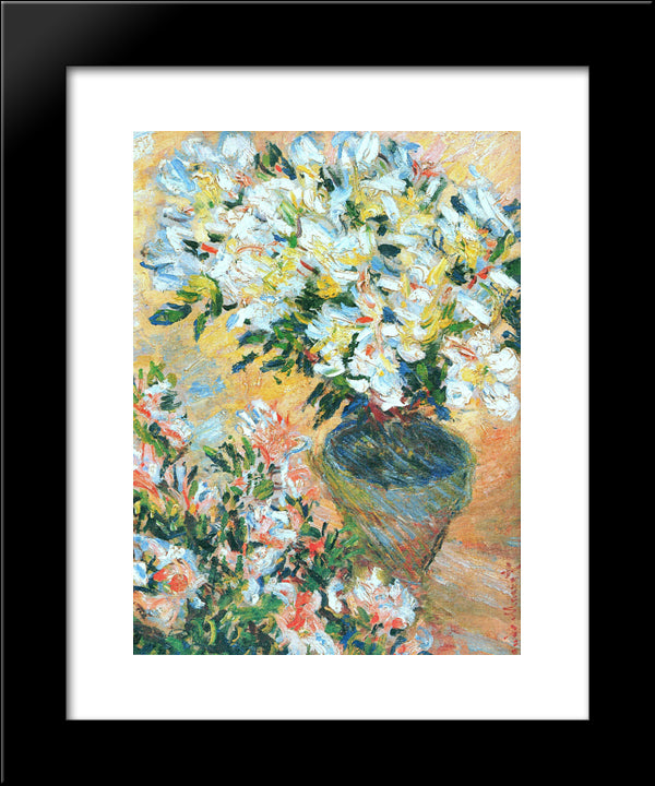 White Azaleas In A Pot 20x24 Black Modern Wood Framed Art Print Poster by Monet, Claude