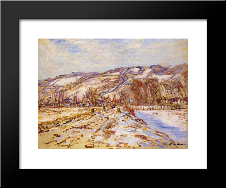 Winter At Giverny 20x24 Black Modern Wood Framed Art Print Poster by Monet, Claude