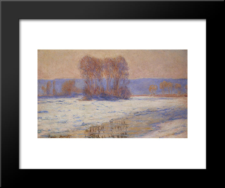 The Seine At Bennecourt, Winter 20x24 Black Modern Wood Framed Art Print Poster by Monet, Claude
