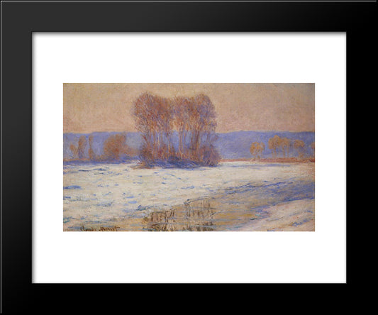The Seine At Bennecourt, Winter 20x24 Black Modern Wood Framed Art Print Poster by Monet, Claude