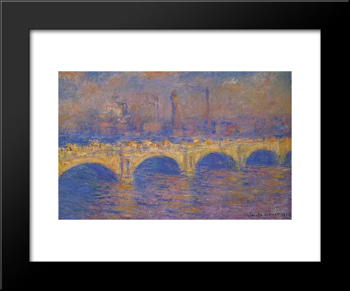 Waterloo Bridge, Sunlight Effect 20x24 Black Modern Wood Framed Art Print Poster by Monet, Claude