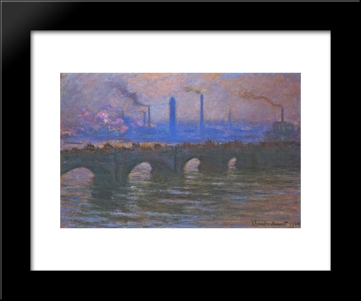 Waterloo Bridge, Overcast Weather 20x24 Black Modern Wood Framed Art Print Poster by Monet, Claude