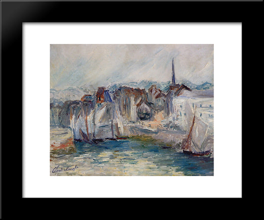 Boats In The Port Of Honfleur 20x24 Black Modern Wood Framed Art Print Poster by Monet, Claude