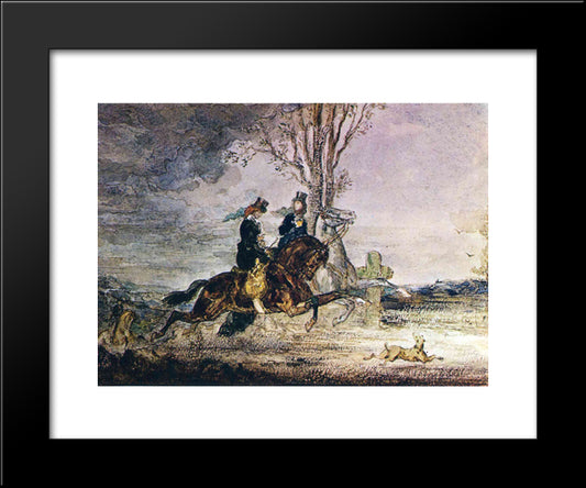 Two Modern Horsewomen 20x24 Black Modern Wood Framed Art Print Poster by Moreau, Gustave