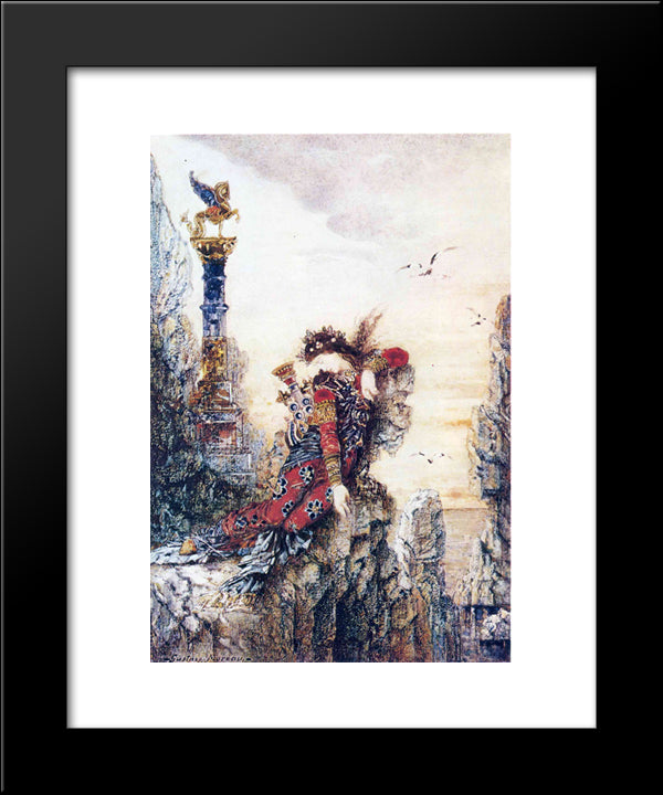 Sappho On The Rocks 20x24 Black Modern Wood Framed Art Print Poster by Moreau, Gustave