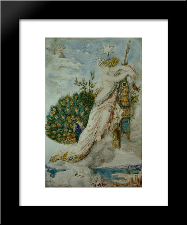 The Peacock Complaining To Juno 20x24 Black Modern Wood Framed Art Print Poster by Moreau, Gustave