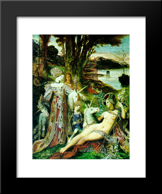 The Unicorns 20x24 Black Modern Wood Framed Art Print Poster by Moreau, Gustave