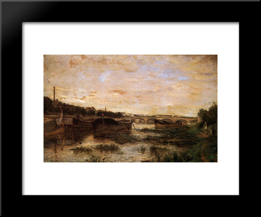 The Seine Below The Pont D'Lena 20x24 Black Modern Wood Framed Art Print Poster by Morisot, Berthe