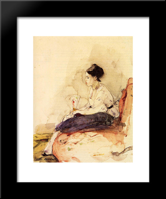 On The Sofa 20x24 Black Modern Wood Framed Art Print Poster by Morisot, Berthe