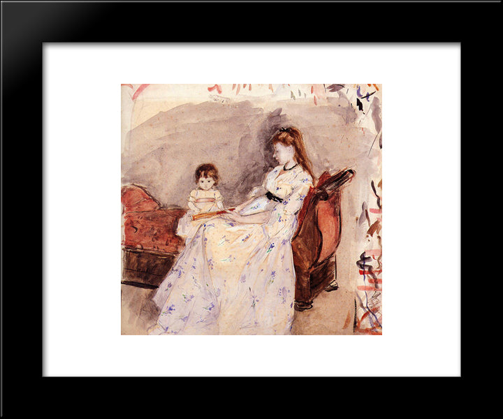 The Artist'S Sister Edma With Her Daughter Jeanne 20x24 Black Modern Wood Framed Art Print Poster by Morisot, Berthe